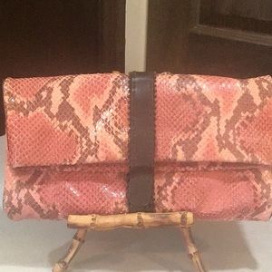 DONALD J PLINER Pink, PYTHON fold over CLUTCH BAG,